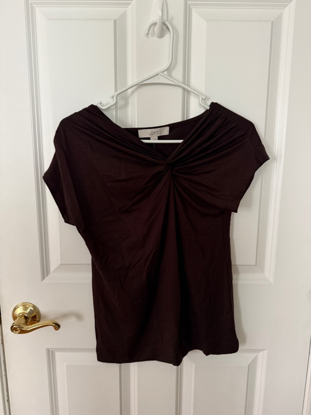LOFT Dark Brown Twist-Front Short Sleeve Tee